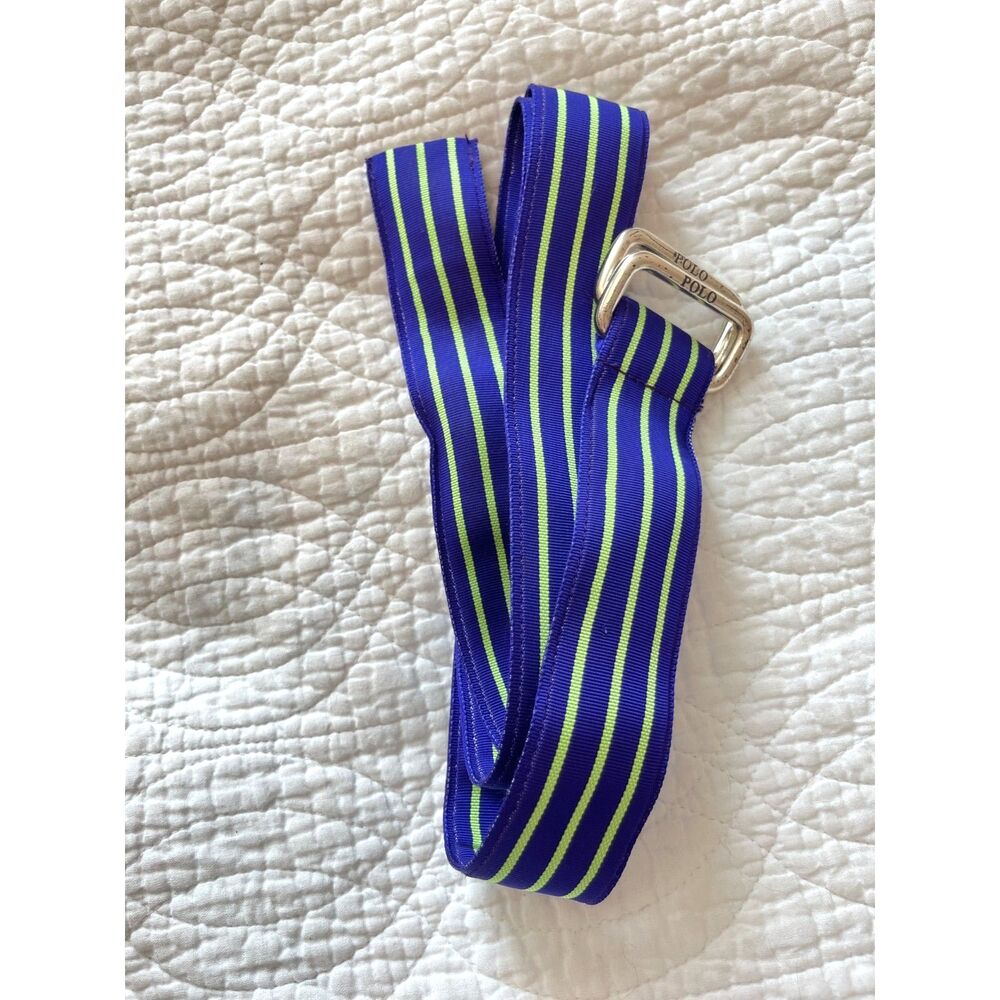 Polo Ralph Lauren Vintage Ribbon Belt Mens Purple Green Striped Double D-Ring XL
